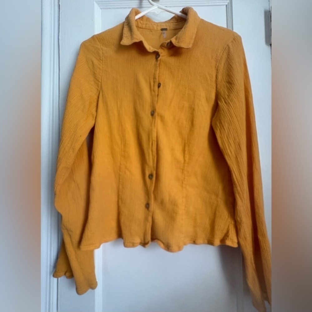 Free People Cotton Long Sleeves Collar Button Up Shirt, size: Large